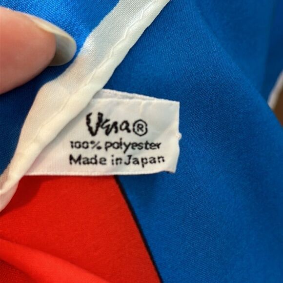 Vintage Vera Neumann red, white & light blue color block polyester scarf - Picture 6 of 9